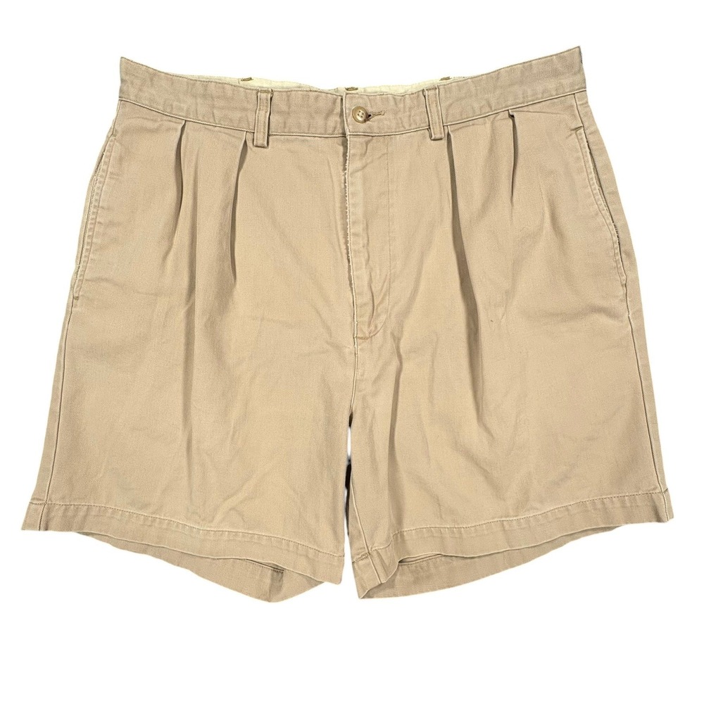 Vintage Polo Ralph Lauren Andrew Shorts Mens 34x6 Tan Khaki Double Pleated Chino